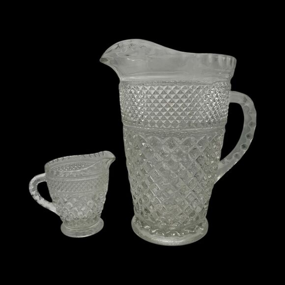 Vintage Anchor Hocking Wexford Clear Glass 64 Oz Pitcher and 8 Oz Creamer Bundle - Picture 1 of 14